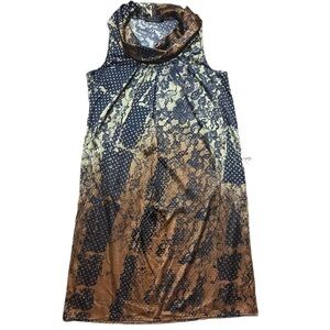 The limited women’s Brown Black Satin Draped Neck Sleeveless Shift Dress